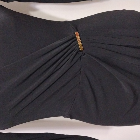 Calvin Klein Black Faux Wrap Sheath Dress Size 4 Metallic Waist Accent Elegant - Picture 5 of 15